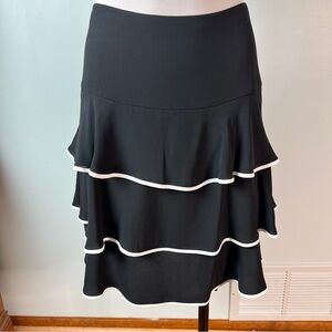 White House Black Market Black Asymmetrical Skirt with White Accents